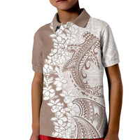 Polynesian Beige Plumeria Lei Kid Polo Shirt with Hammerhead Shark