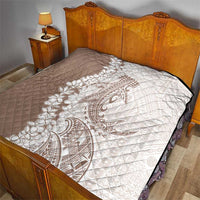 Polynesian Beige Plumeria Lei Quilt with Hammerhead Shark