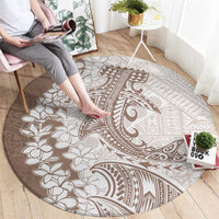 Polynesian Beige Plumeria Lei Round Carpet with Hammerhead Shark LT7 - Polynesian Pride