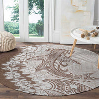 Polynesian Beige Plumeria Lei Round Carpet with Hammerhead Shark LT7 - Polynesian Pride