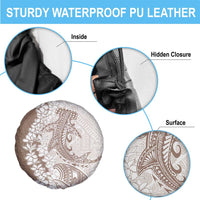 Polynesian Beige Plumeria Lei Spare Tire Cover with Hammerhead Shark