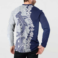 Polynesian Navy Blue Plumeria Lei Button Sweatshirt with Hammerhead Shark LT7 - Polynesian Pride