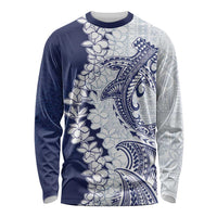Polynesian Navy Blue Plumeria Lei Long Sleeve Shirt with Hammerhead Shark LT7 Unisex Navy Blue - Polynesian Pride