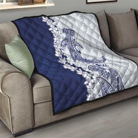 Polynesian Navy Blue Plumeria Lei Quilt with Hammerhead Shark