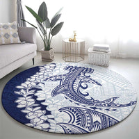 Polynesian Navy Blue Plumeria Lei Round Carpet with Hammerhead Shark LT7 - Polynesian Pride