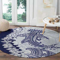 Polynesian Navy Blue Plumeria Lei Round Carpet with Hammerhead Shark LT7 - Polynesian Pride