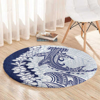 Polynesian Navy Blue Plumeria Lei Round Carpet with Hammerhead Shark LT7 - Polynesian Pride