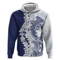 Polynesian Navy Blue Plumeria Lei Zip Hoodie with Hammerhead Shark LT7 Zip Hoodie Navy Blue - Polynesian Pride