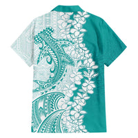 Polynesian Teal Plumeria Lei Family Matching Tank Maxi Dress and Hawaiian Shirt with Hammerhead Shark LT7 - Polynesian Pride