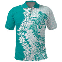 Polynesian Teal Plumeria Lei Polo Shirt with Hammerhead Shark