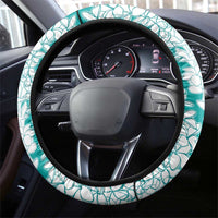 Polynesian Teal Plumeria Lei Steering Wheel Cover with Hammerhead Shark LT7 - Polynesian Pride