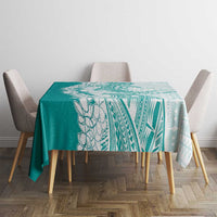 Polynesian Teal Plumeria Lei Tablecloth with Hammerhead Shark
