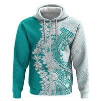 Polynesian Teal Plumeria Lei Zip Hoodie with Hammerhead Shark LT7 Zip Hoodie Teal - Polynesian Pride