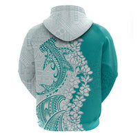 Polynesian Teal Plumeria Lei Zip Hoodie with Hammerhead Shark LT7 - Polynesian Pride
