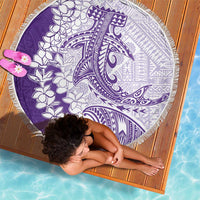 Polynesian Purple Plumeria Lei Beach Blanket with Hammerhead Shark