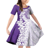Polynesian Purple Plumeria Lei Family Matching Off Shoulder Short Dress and Hawaiian Shirt with Hammerhead Shark