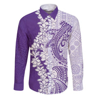 Polynesian Purple Plumeria Lei Family Matching Summer Maxi Dress and Hawaiian Shirt with Hammerhead Shark LT7 Dad's Shirt - Long Sleeve Purple - Polynesian Pride