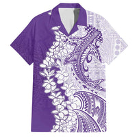 Polynesian Purple Plumeria Lei Family Matching Tank Maxi Dress and Hawaiian Shirt with Hammerhead Shark LT7 Dad's Shirt - Short Sleeve Purple - Polynesian Pride