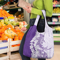 Polynesian Purple Plumeria Lei Grocery Bag with Hammerhead Shark