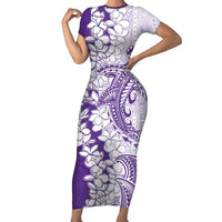 Polynesian Purple Plumeria Lei Short Sleeve Bodycon Dress with Hammerhead Shark LT7 Long Dress Purple - Polynesian Pride