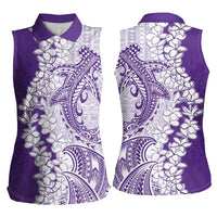 Polynesian Purple Plumeria Lei Women Sleeveless Polo Shirt with Hammerhead Shark