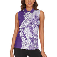 Polynesian Purple Plumeria Lei Women Sleeveless Polo Shirt with Hammerhead Shark