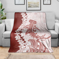 Polynesian Crimson Plumeria Lei Blanket with Hammerhead Shark