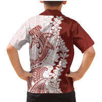 Polynesian Crimson Plumeria Lei Family Matching Mermaid Dress and Hawaiian Shirt with Hammerhead Shark