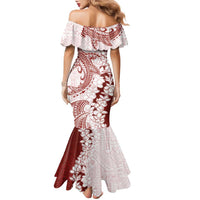 Polynesian Crimson Plumeria Lei Family Matching Mermaid Dress and Hawaiian Shirt with Hammerhead Shark