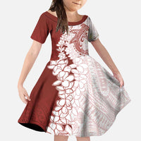 Polynesian Crimson Plumeria Lei Family Matching Tank Maxi Dress and Hawaiian Shirt with Hammerhead Shark LT7 Daughter's Dress Red - Polynesian Pride