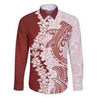 Polynesian Crimson Plumeria Lei Family Matching Tank Maxi Dress and Hawaiian Shirt with Hammerhead Shark LT7 Dad's Shirt - Long Sleeve Red - Polynesian Pride