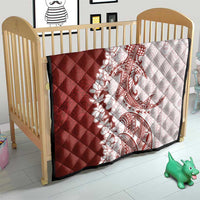 Polynesian Crimson Plumeria Lei Quilt with Hammerhead Shark