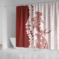 Polynesian Crimson Plumeria Lei Shower Curtain with Hammerhead Shark