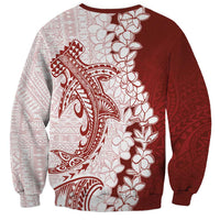 Polynesian Crimson Plumeria Lei Sweatshirt with Hammerhead Shark LT7 - Polynesian Pride