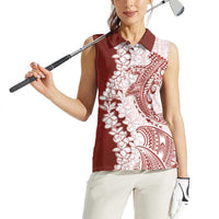 Polynesian Crimson Plumeria Lei Women Sleeveless Polo Shirt with Hammerhead Shark