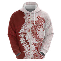 Polynesian Crimson Plumeria Lei Zip Hoodie with Hammerhead Shark LT7 - Polynesian Pride
