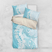 Polynesian Turquoise Plumeria Lei Bedding Set with Hammerhead Shark