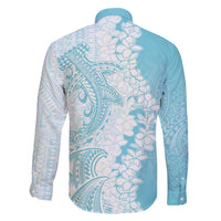 Polynesian Turquoise Plumeria Lei Family Matching Mermaid Dress and Hawaiian Shirt with Hammerhead Shark