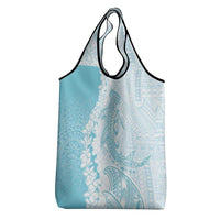 Polynesian Turquoise Plumeria Lei Grocery Bag with Hammerhead Shark