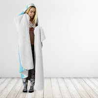 Polynesian Turquoise Plumeria Lei Hooded Blanket with Hammerhead Shark