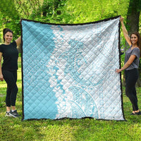 Polynesian Turquoise Plumeria Lei Quilt with Hammerhead Shark