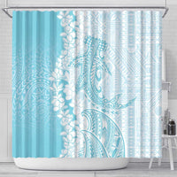 Polynesian Turquoise Plumeria Lei Shower Curtain with Hammerhead Shark