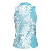 Polynesian Turquoise Plumeria Lei Women Sleeveless Polo Shirt with Hammerhead Shark