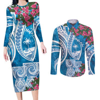 Hafa Adai Guam Couples Matching Long Sleeve Bodycon Dress and Long Sleeve Button Shirt Crystal Waves