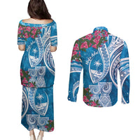 Hafa Adai Guam Couples Matching Puletasi and Long Sleeve Button Shirt Crystal Waves