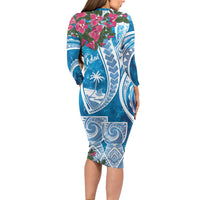 Hafa Adai Guam Family Matching Long Sleeve Bodycon Dress and Hawaiian Shirt Crystal Waves