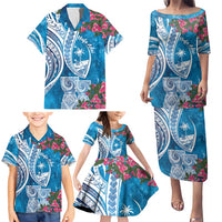 Hafa Adai Guam Family Matching Puletasi and Hawaiian Shirt Crystal Waves