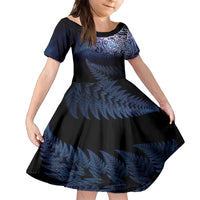 New Zealand Aotearoa Matariki Family Matching Off Shoulder Short Dress and Hawaiian Shirt Starry Silver Fern