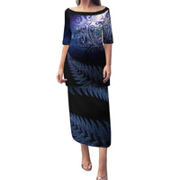 New Zealand Aotearoa Matariki Puletasi Starry Silver Fern LT7 Long Dress Galaxy - Polynesian Pride