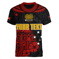 Personalised PNG Kumuls Rugby Women V Neck T Shirt Motuan Mix Patterns LT7 - Polynesian Pride